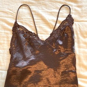 Brown lace maxi dress. Soft, silk-like material.